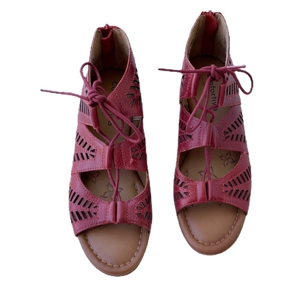 Comfortiva Riley Open Toe Red Leather Laser Cutout Detailed Boho Sandals Size 6 - Picture 14 of 16